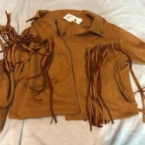 Chelsea & Violet Brown leather tassel cropped jacket